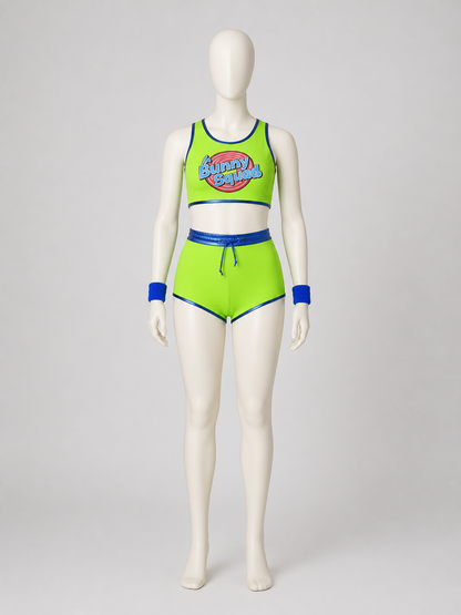 Bunny Squad Athletic Set, Neon Top and Shorts side view