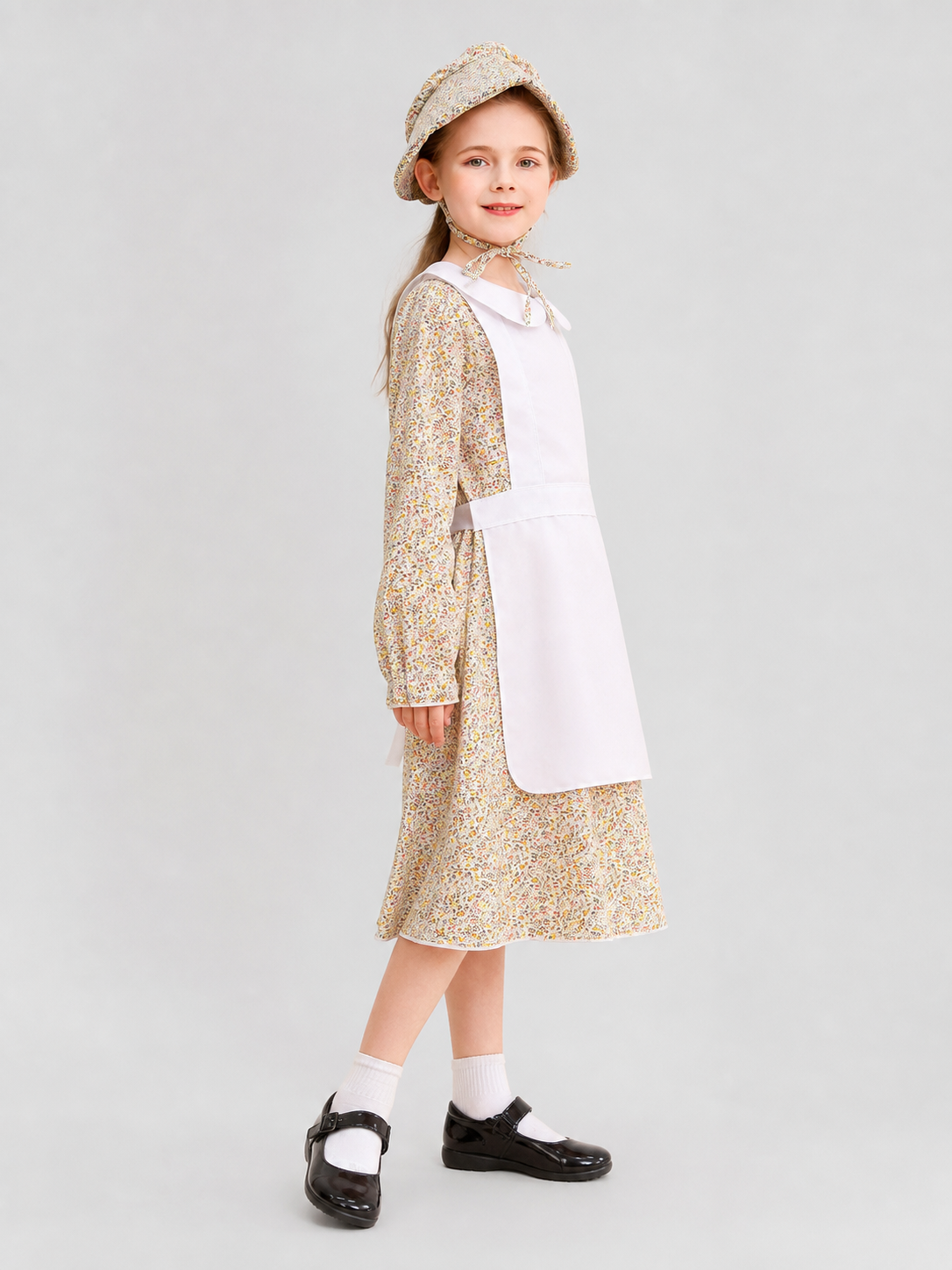 Dress with a White Insert and Small Floral Print