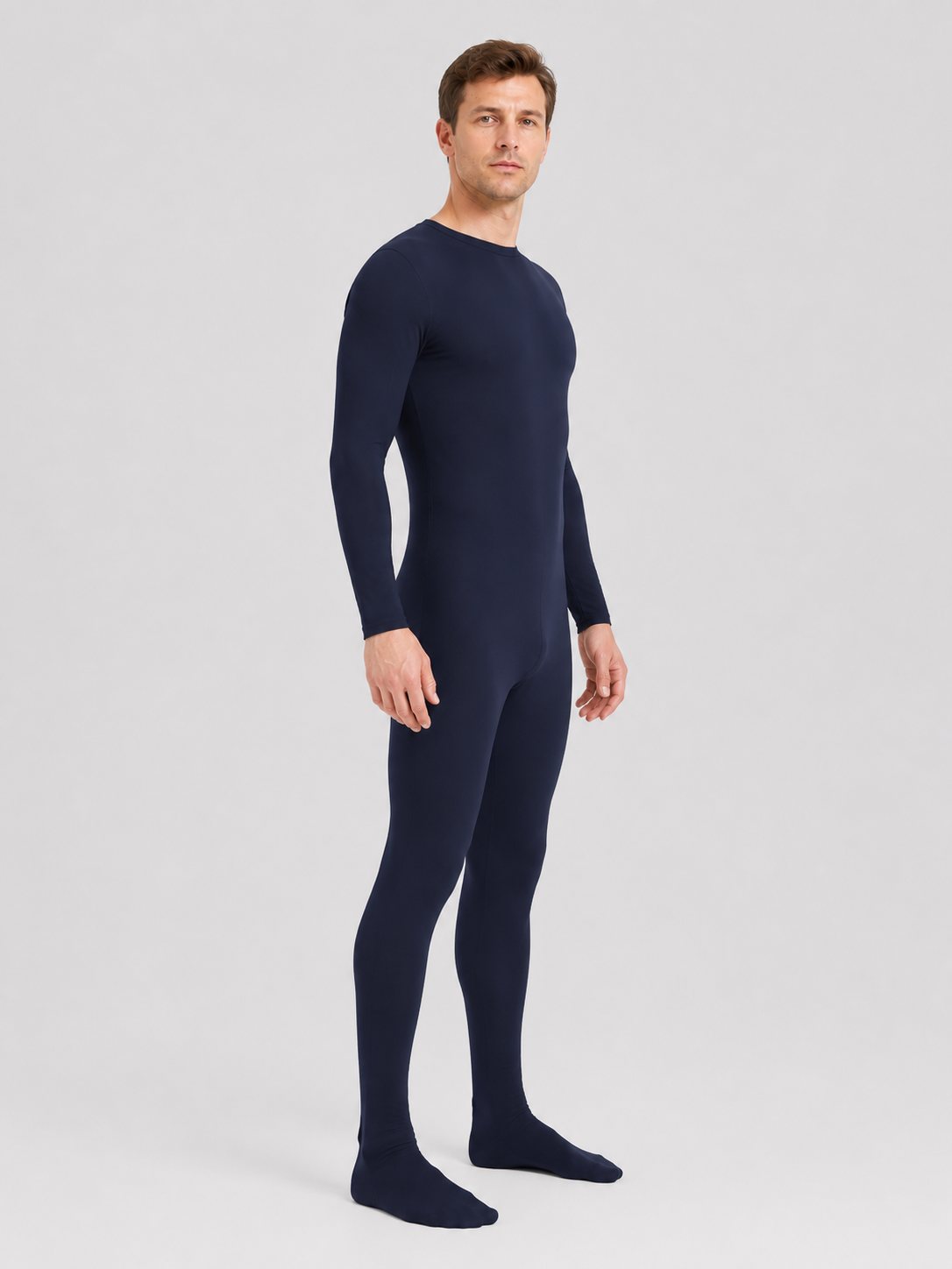 Dark Navy Blue Skin-Tight Zentai Jumpsuit with Feet side view