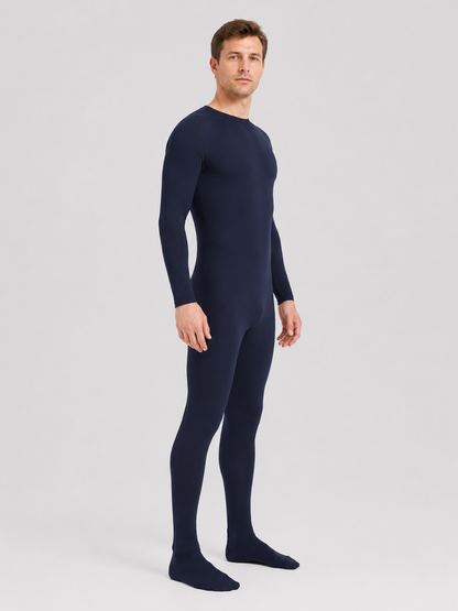 Dark Navy Blue Skin-Tight Zentai Jumpsuit with Feet side view