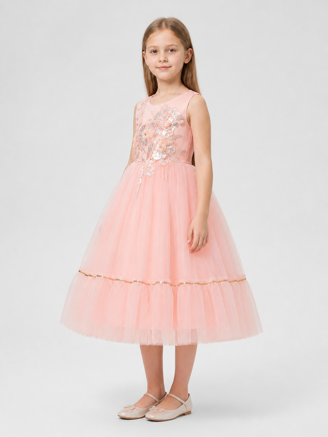 Girls' Full Dress with Embroidery and Sequins side view
