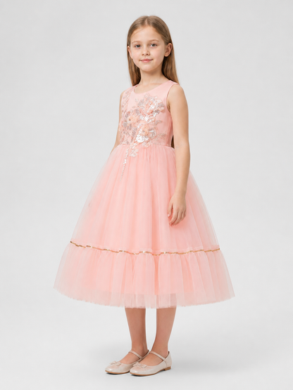 Girls' Full Dress with Embroidery and Sequins side view