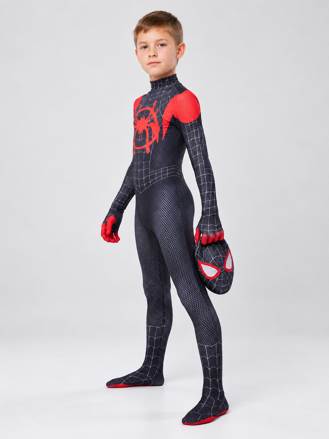 Superhero Costume Black with Red Web Pattern and Mask