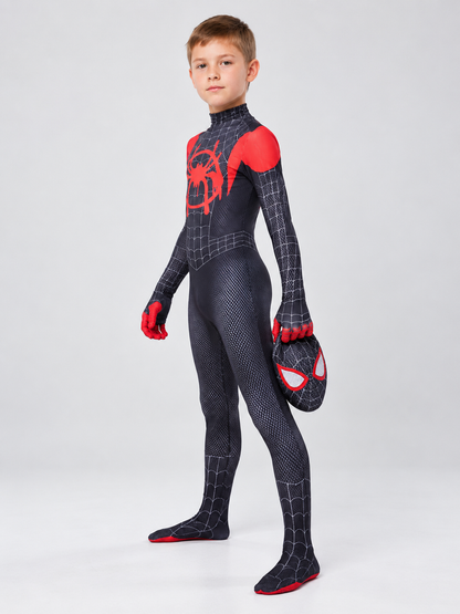 Superhero Costume Black with Red Web Pattern and Mask