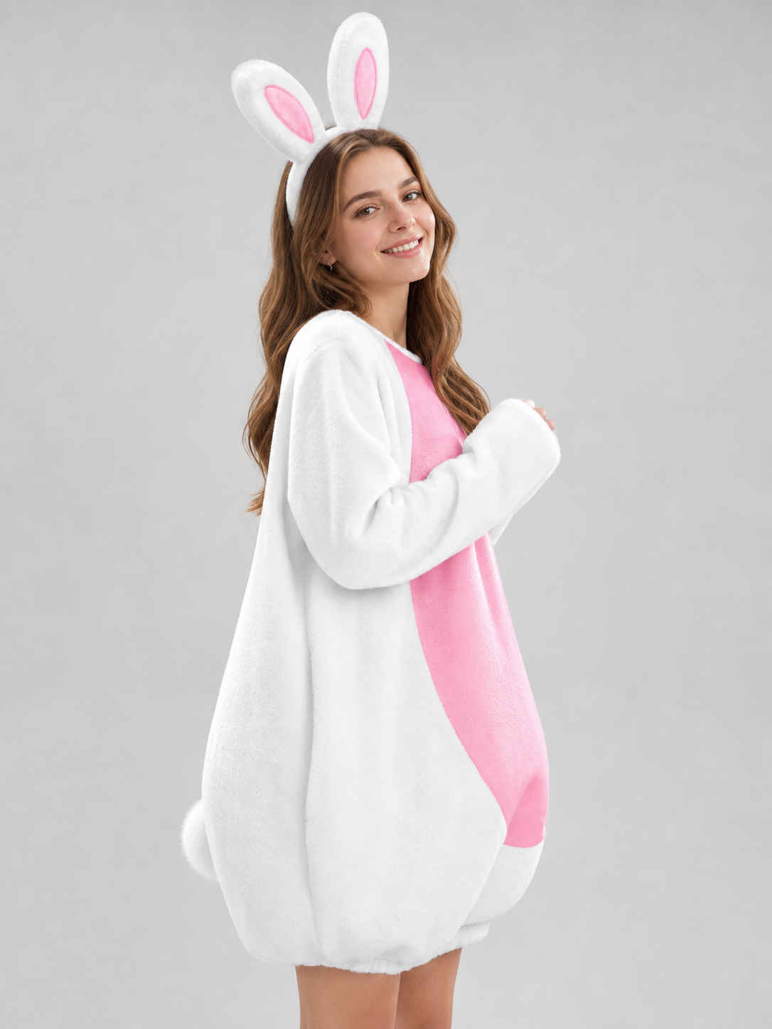 Rabbit Costume with Ears, Tail, and Pink Panel