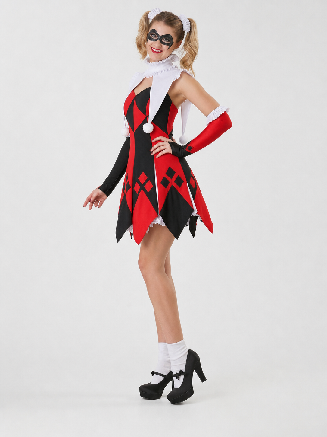 Harlequin Carnival Costume with Mask and Gloves
