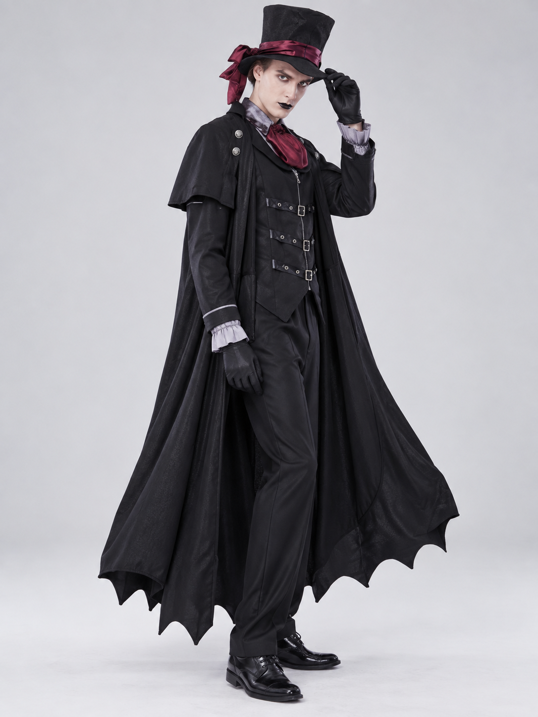 Vampire Halloween Costume with Cape, Top Hat, and Neck Scarf