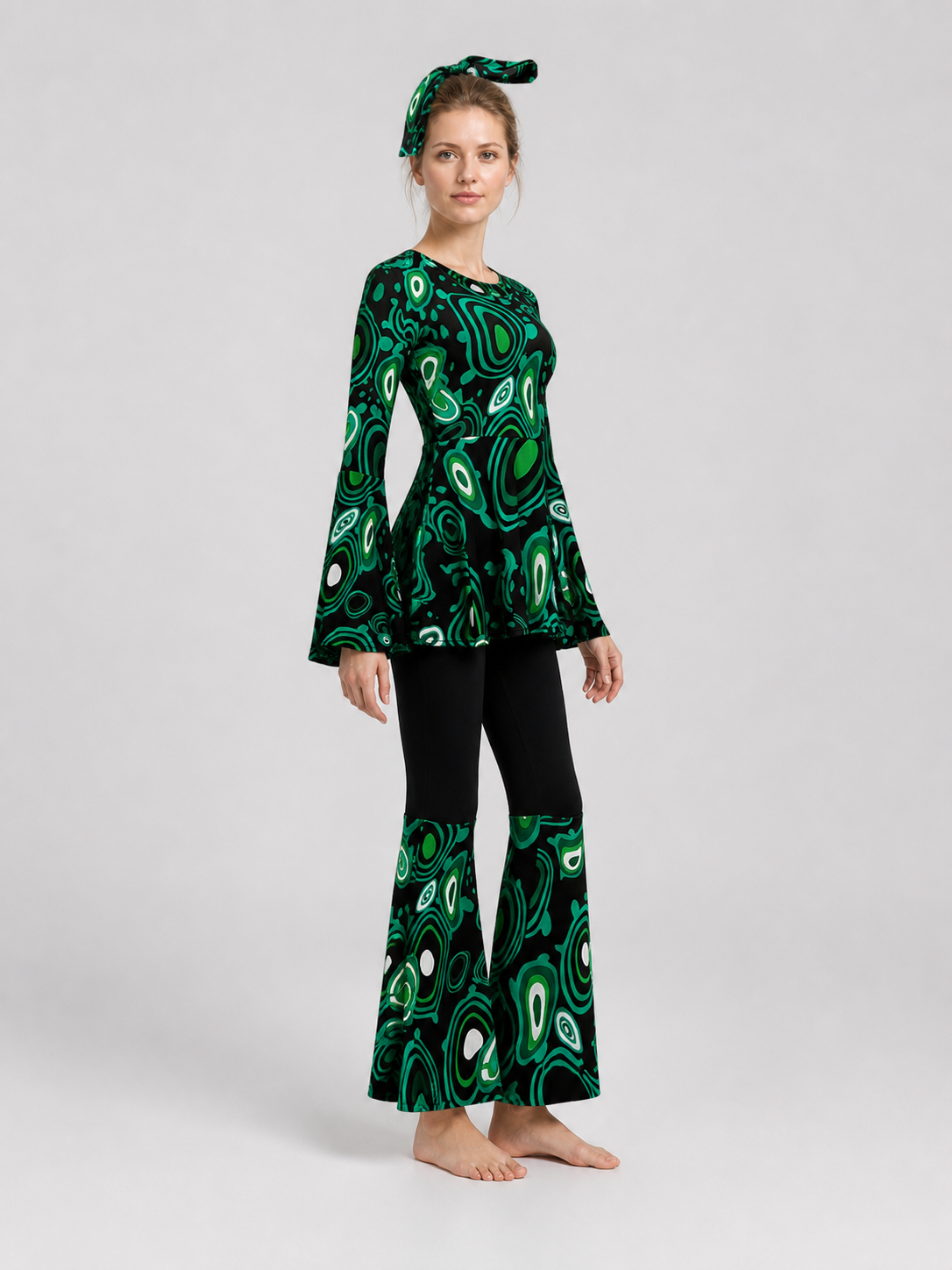 Stage Costume with Flared Pants, Psychedelic Print side view