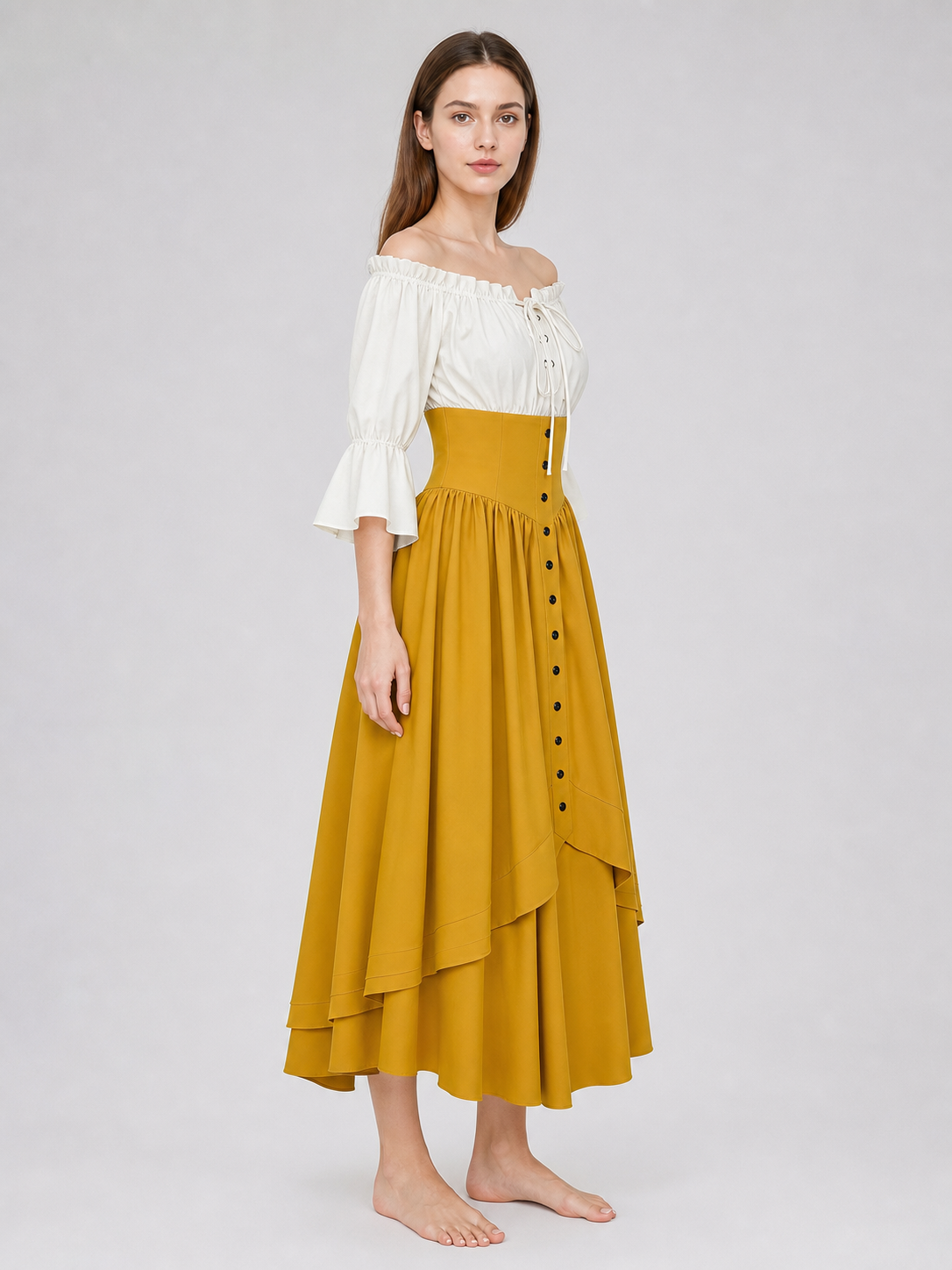 Vintage-Style Lace-Up Maxi Dress