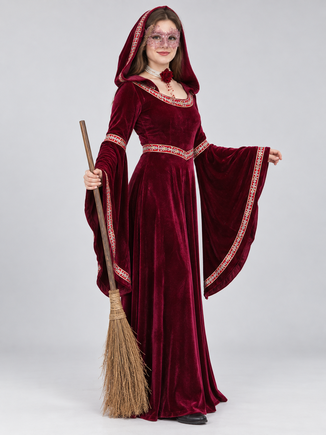 Red Witch Costume with Hood and Mask