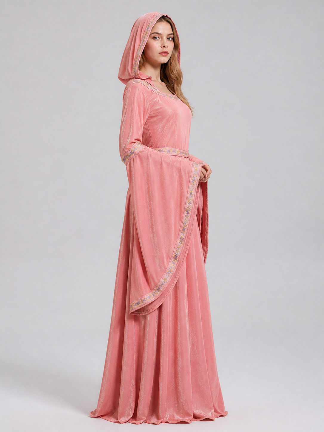 Medieval-Style Hooded Dress with Belt side view