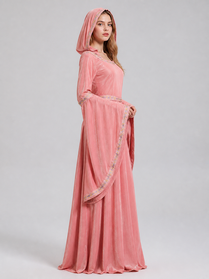 Medieval-Style Hooded Dress with Belt side view