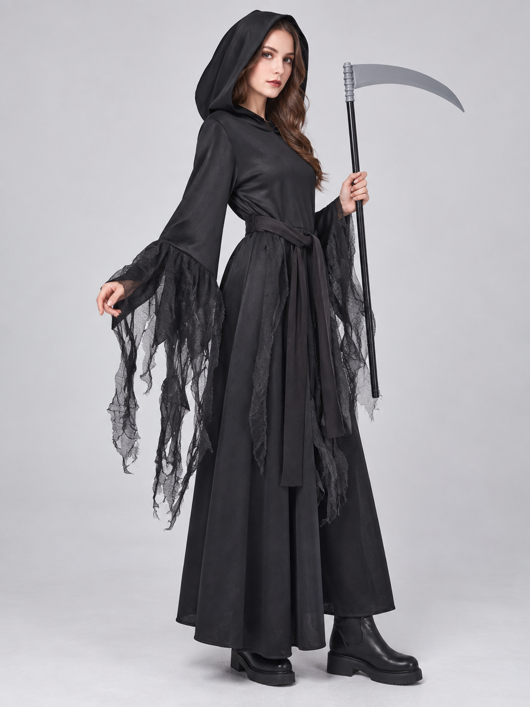 Costume with Robe and Decorative Scythe side view
