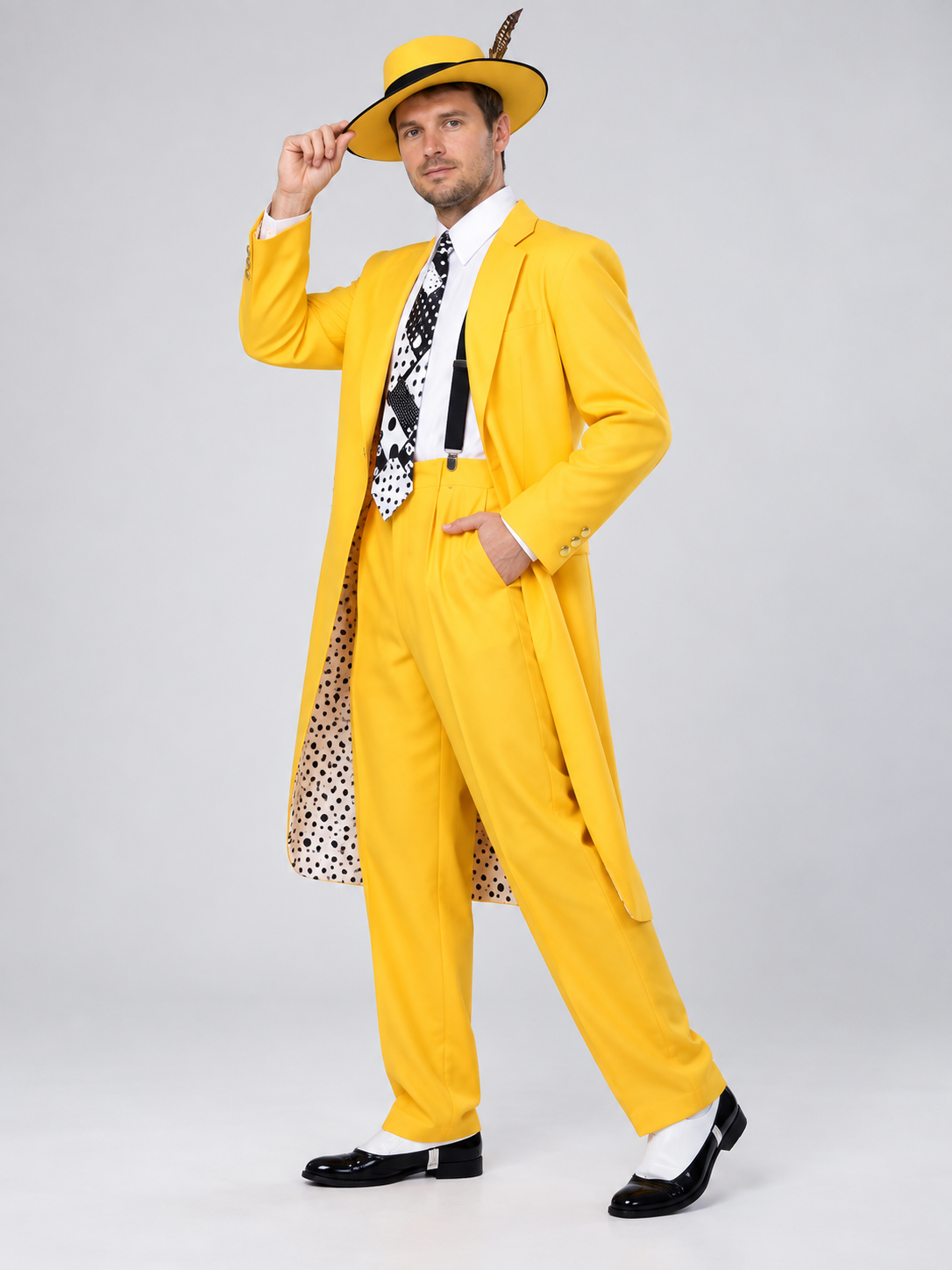 Cosplay Costume: Yellow Coat, Pants, Hat, Tie