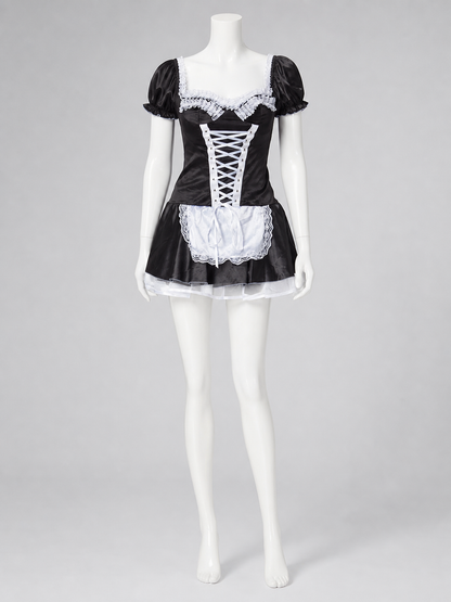 Black-and-White Stage Cosplay Costume with Apron