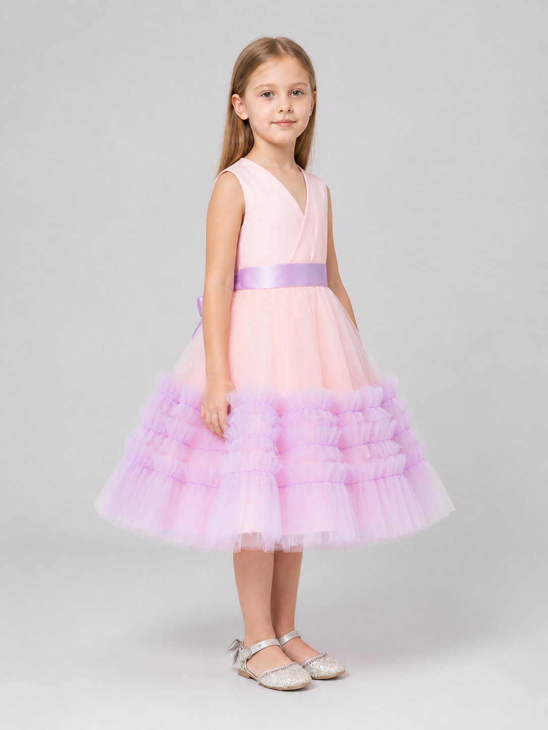 Party Dress with Full Skirt and Ribbon side view