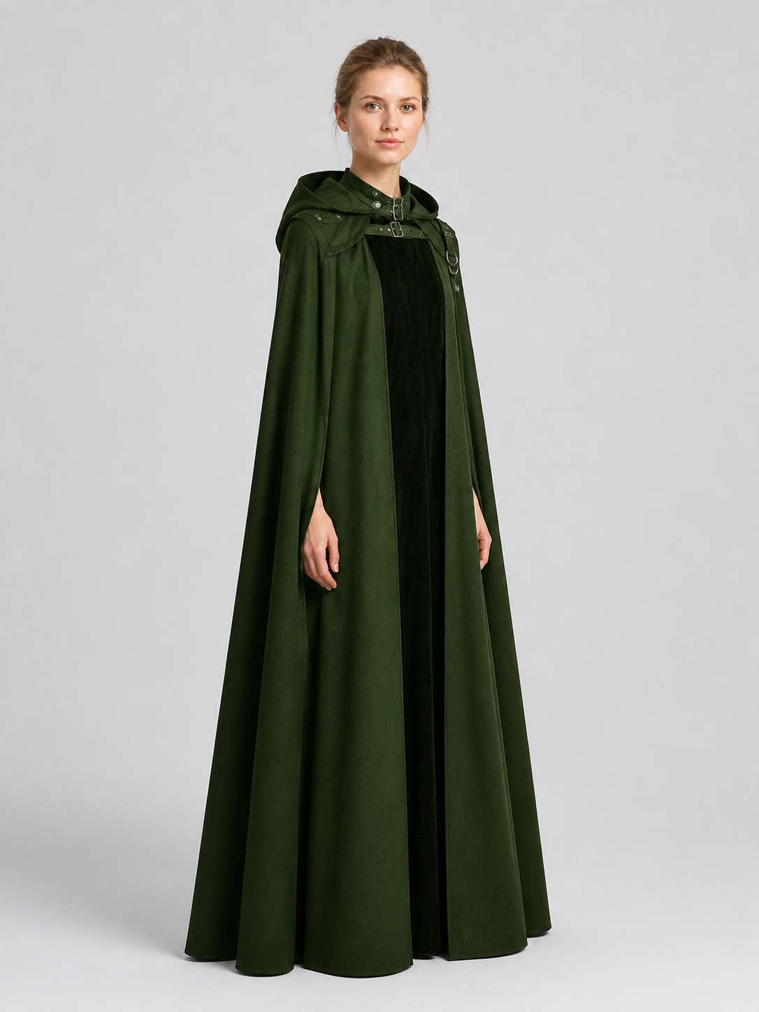 Vampire Halloween Cosplay Cloak, Black, with Hood side view