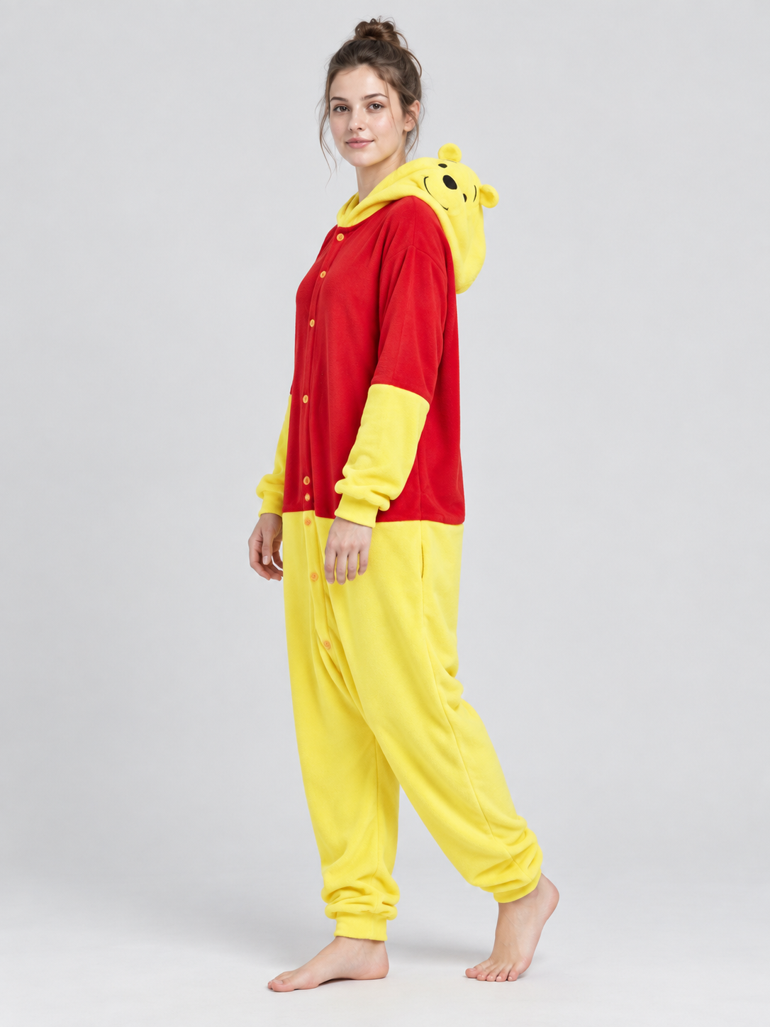 Red and Yellow Hooded Pajama Jumpsuit with Ears