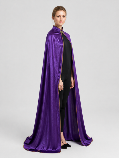 Long Purple Cape with Gold Trim side view