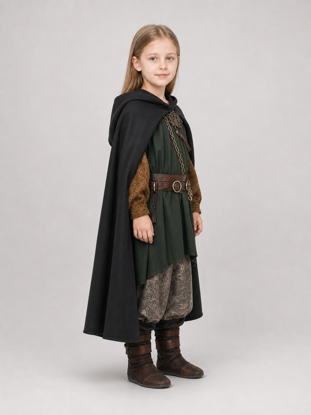 Medieval Black Hooded Costume Cloak