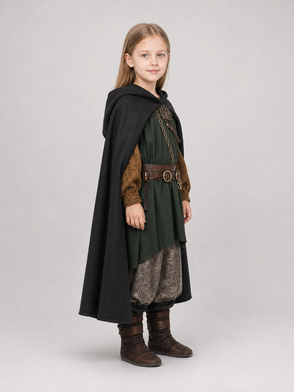 Medieval Black Hooded Costume Cloak