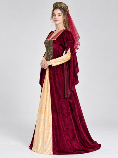 Medieval Costume with Long Dress and Headpiece