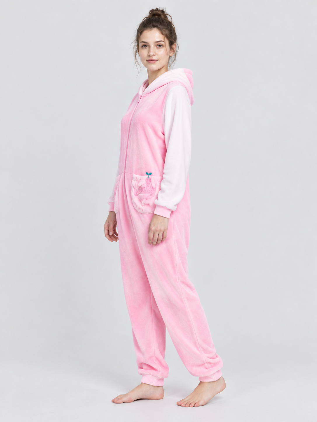 Hooded Pajama Jumpsuit with Cartoon Print