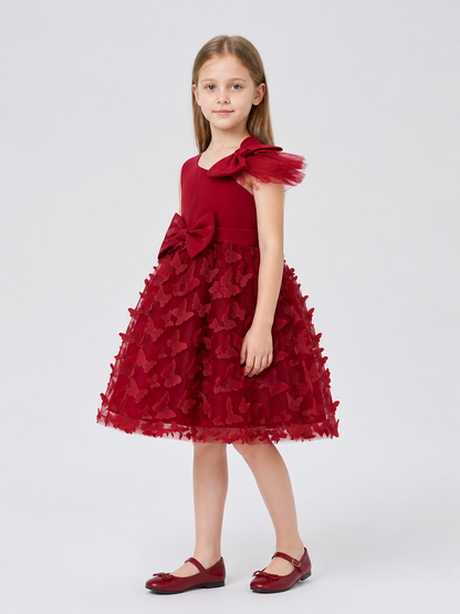 Puffy Princess Dress with Bows, Burgundy side view