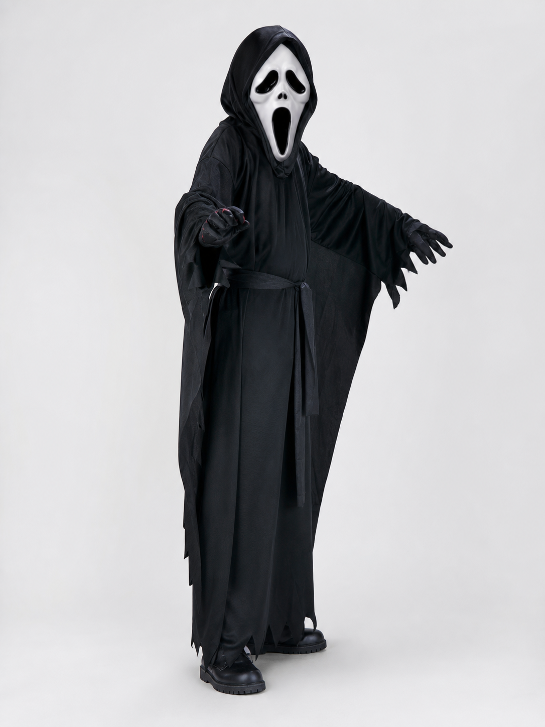 Black ghost robe with hood and white mask