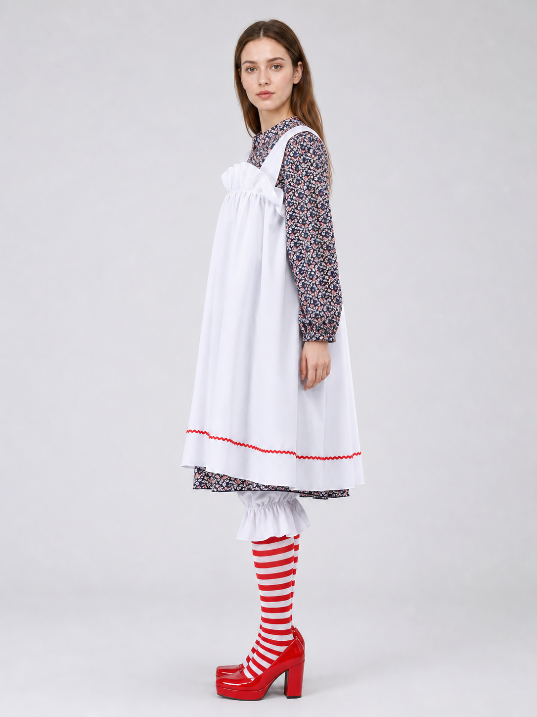 The clown costume is designed in a circus style and is suitable for Halloween side view