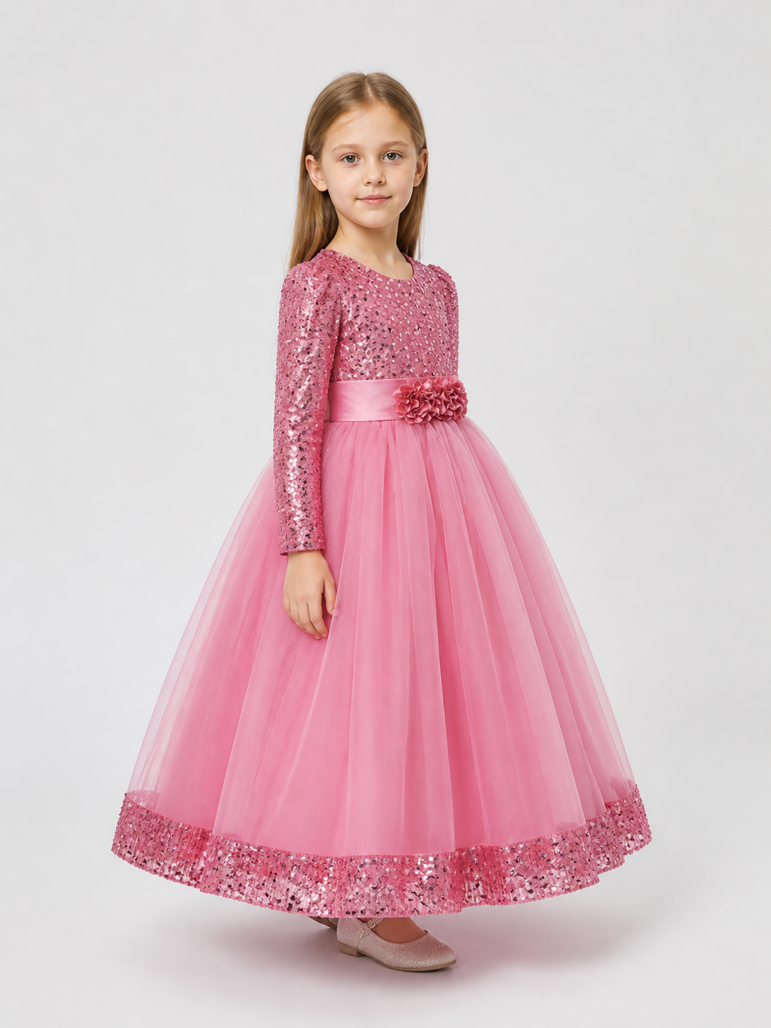 Festive Sequin Dress with Floral Decor side view