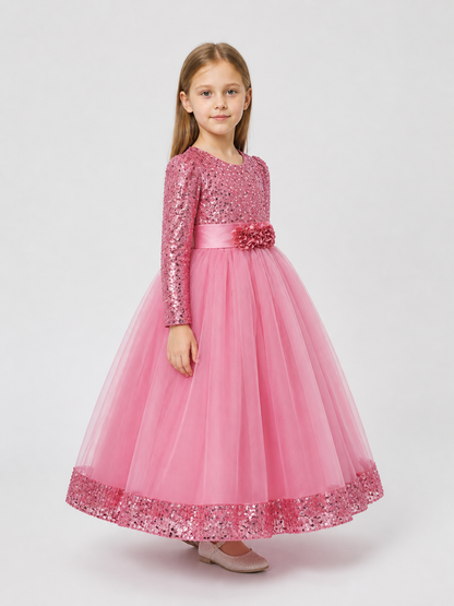Festive Sequin Dress with Floral Decor side view