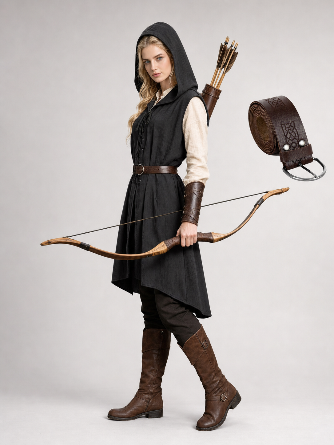 Medieval Cotton-Linen Hooded Tunic