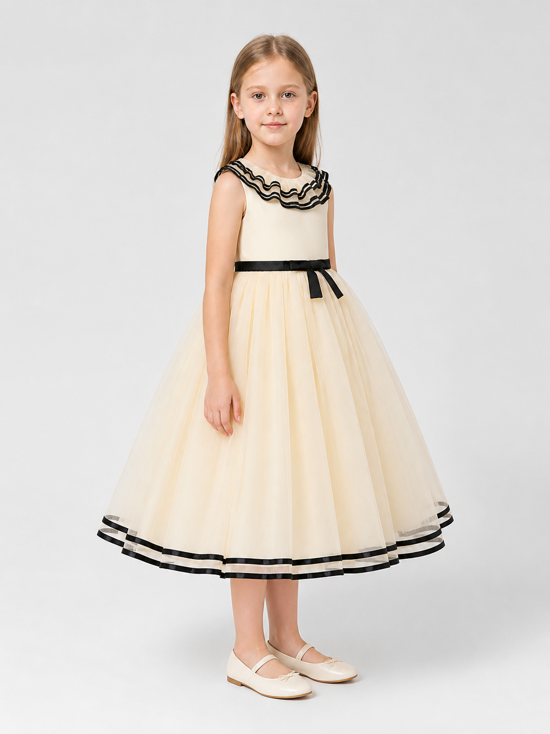 Festive Dress with a Full Tulle Skirt and Bow side view