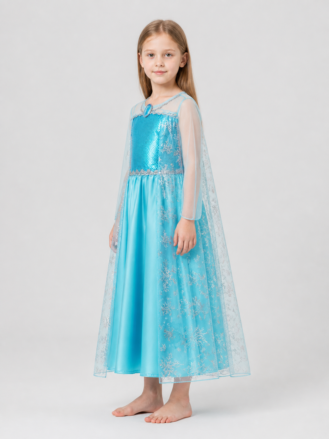 Sparkly Elsa Princess Dress with Snowflakes, Ages 2–8 side view