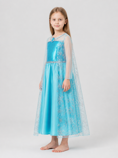 Sparkly Elsa Princess Dress with Snowflakes, Ages 2–8 side view