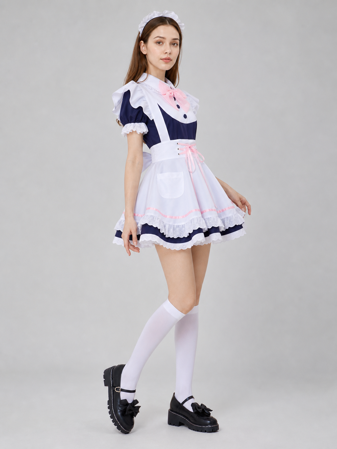 Maid-Style Cosplay Dress with Bow and Ruffles