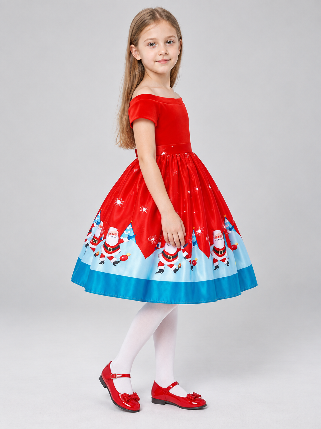 Festive Dress with Snowflakes and a Flared Skirt