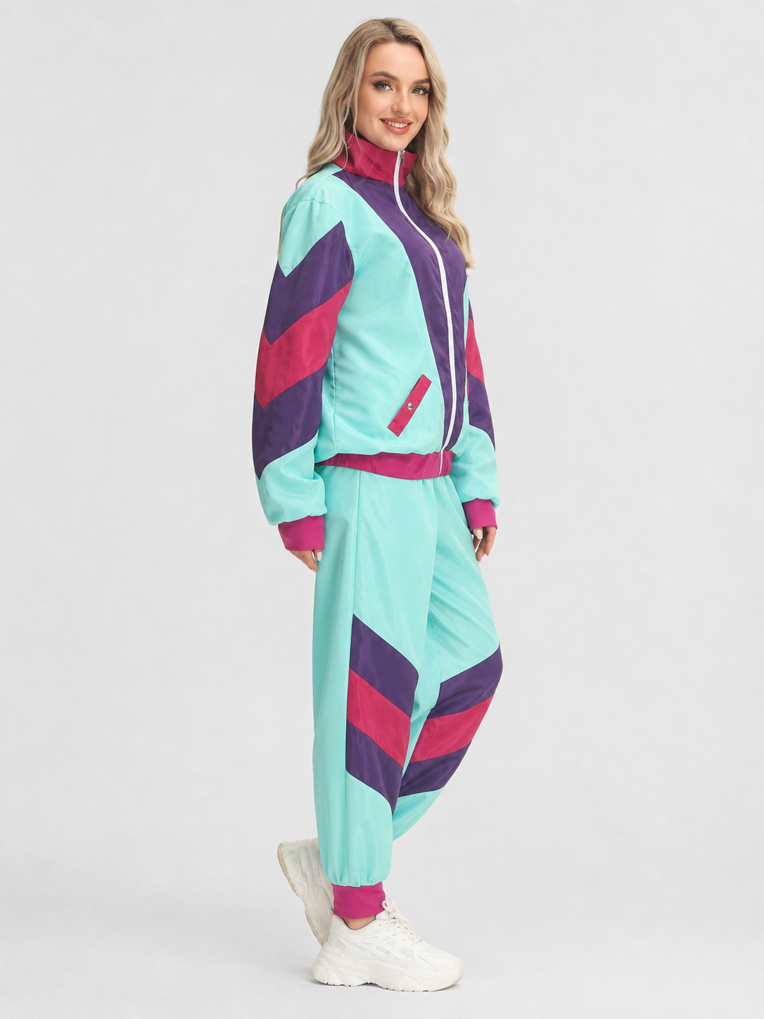 Colorful Jumpsuit with Stand Collar and Zipper
