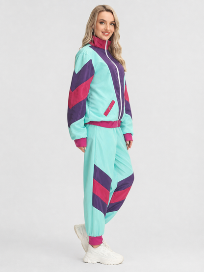 Colorful Jumpsuit with Stand Collar and Zipper