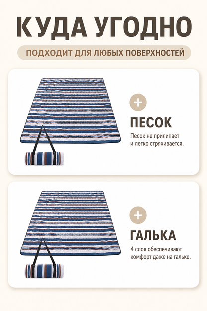 Foldable Striped Picnic Mat with Straps