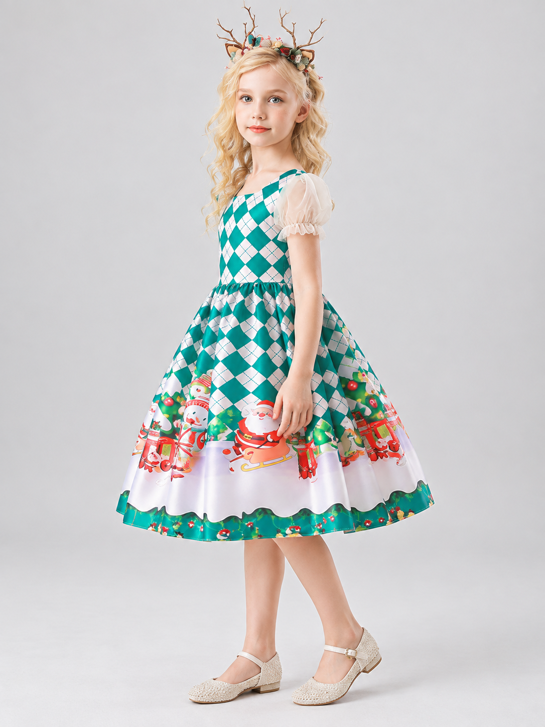 Kids' Holiday Dress with Christmas Print