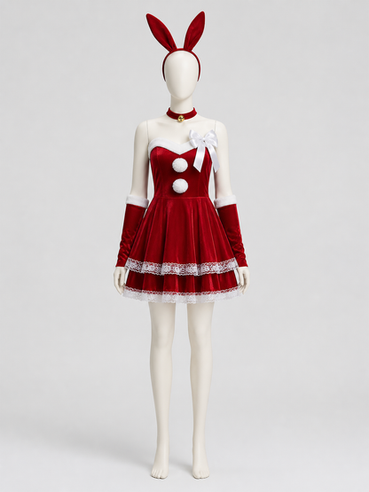 New Year's Costume with Dress and Bunny Headband side view