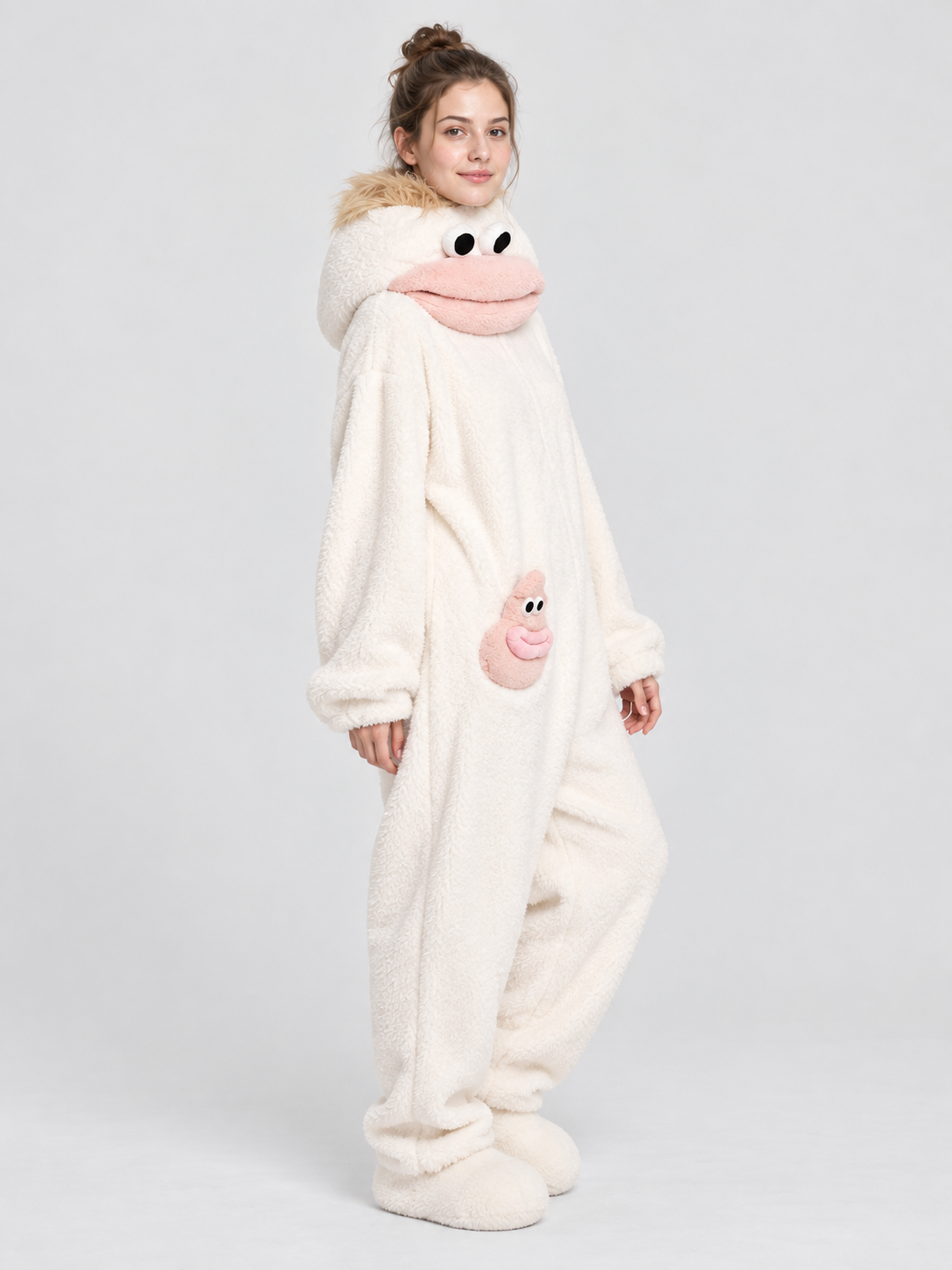 White Loungewear Pajama Jumpsuit with Cartoon Design
