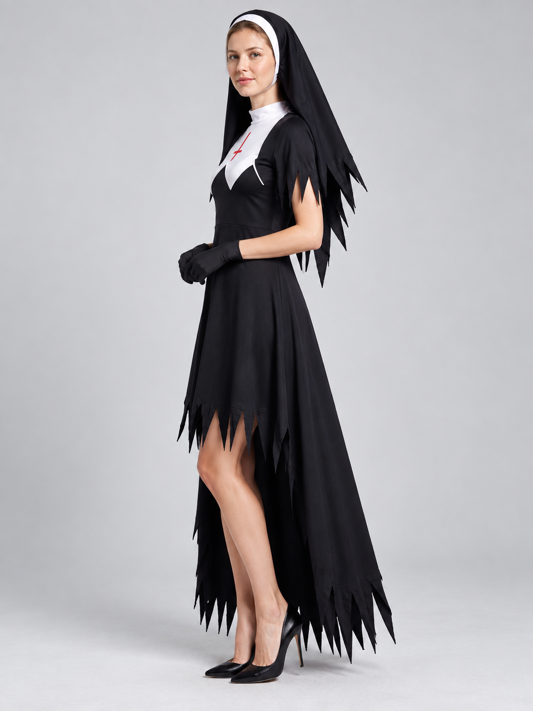 Nun Costume with Black Veil side view