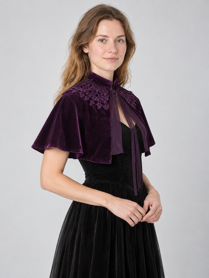Purple Velvet Cape with Lace and Ties