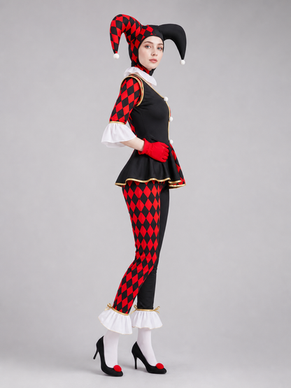 Halloween Harlequin Clown Costume with Hat