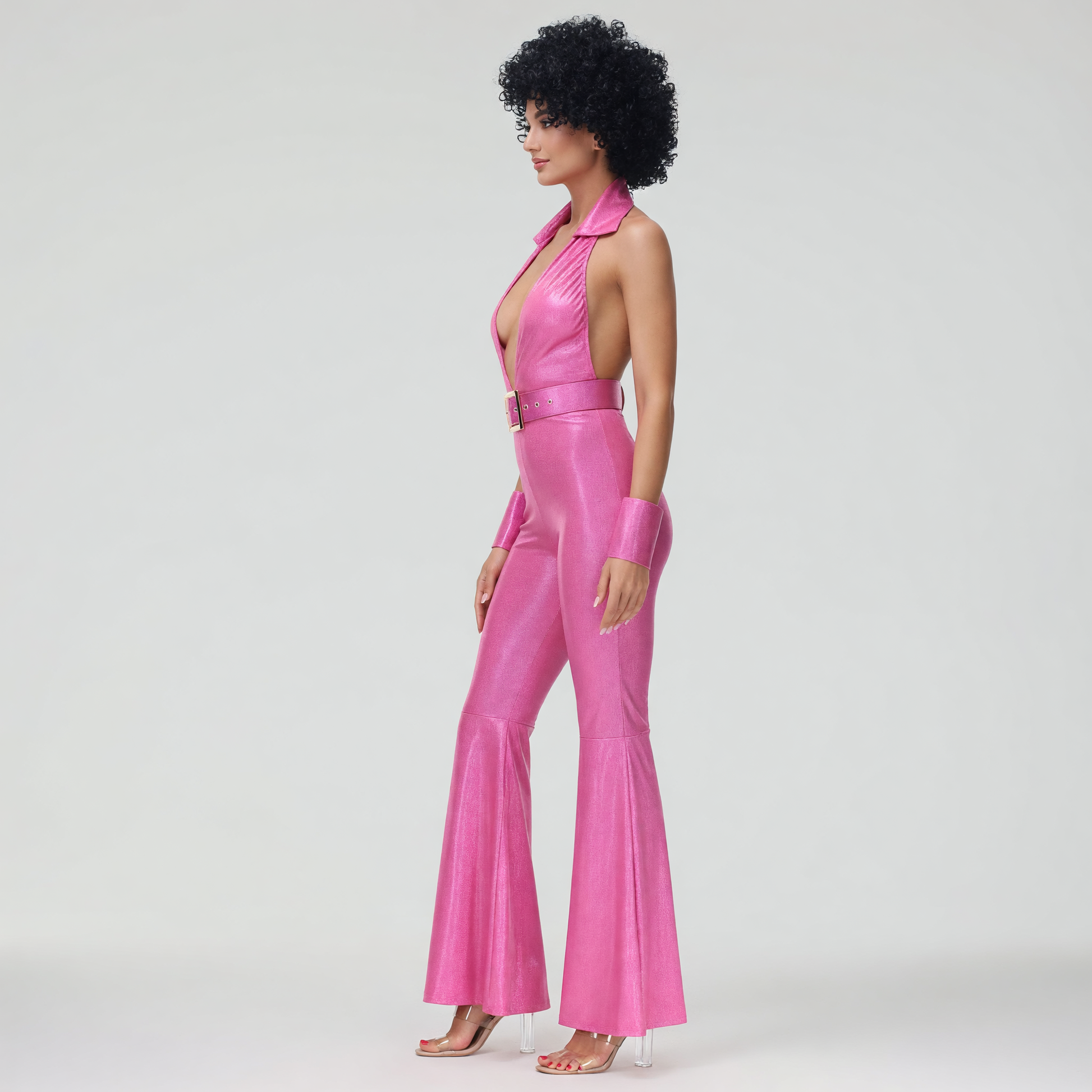 Pink 1980s-Style Flared Jumpsuit