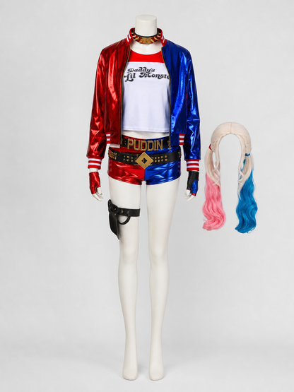 Harley Quinn Cosplay Costume: Jacket, Shorts, Wig