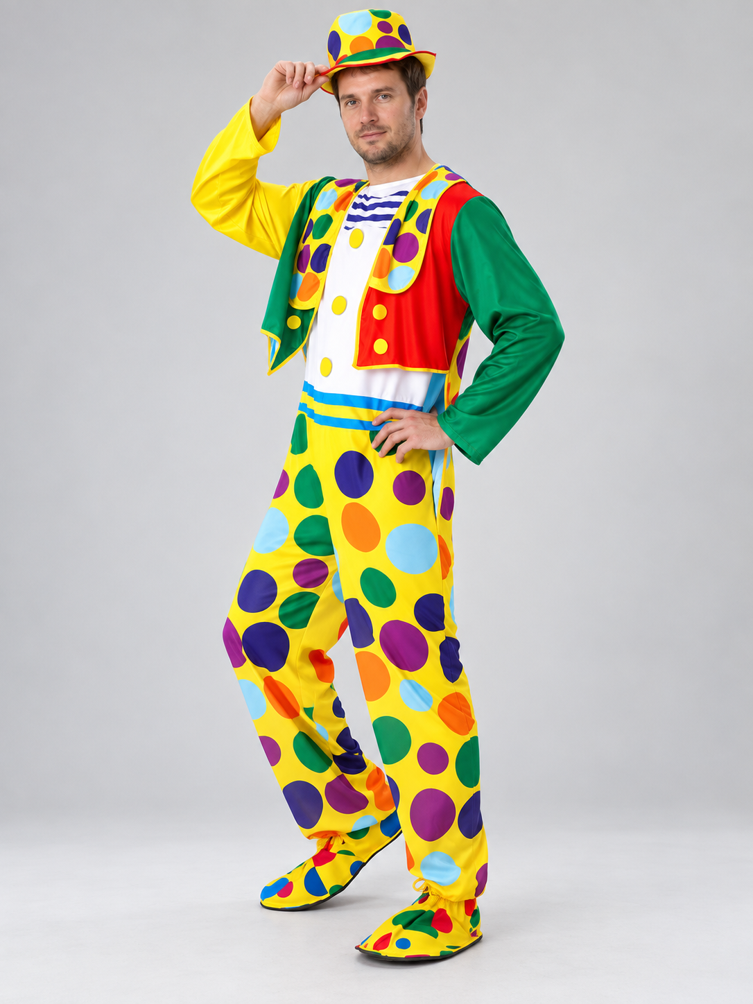 Clown Costume: Jumpsuit, Cape, Hat